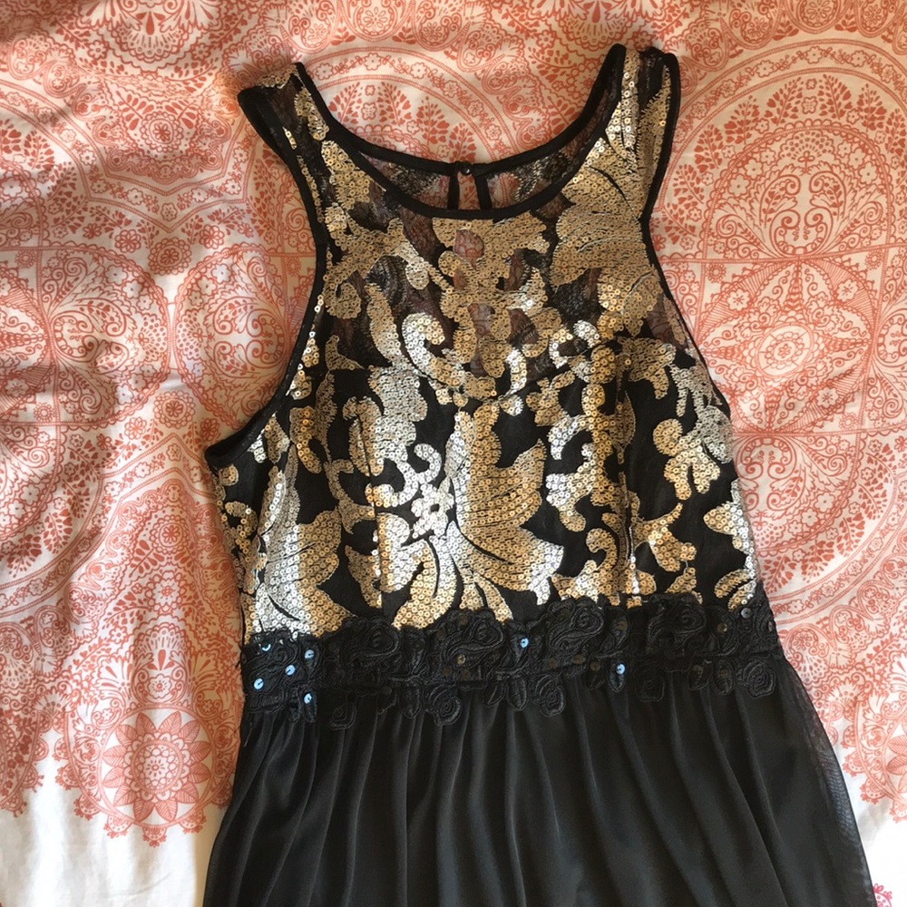 Black and Silver Embellished Evening Gown